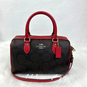 Coach Rowan Satchel Bag In Maxi Signature Canvas/Gold/Walnut/True Red CCD76 NWT
